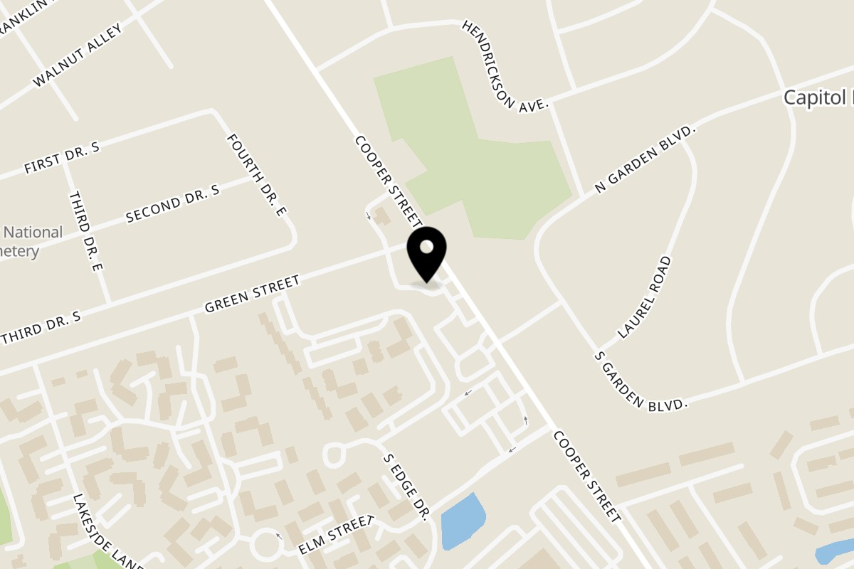Map showing the location of The Deli & Pizza Shop on 1131 Cooper St in Beverly